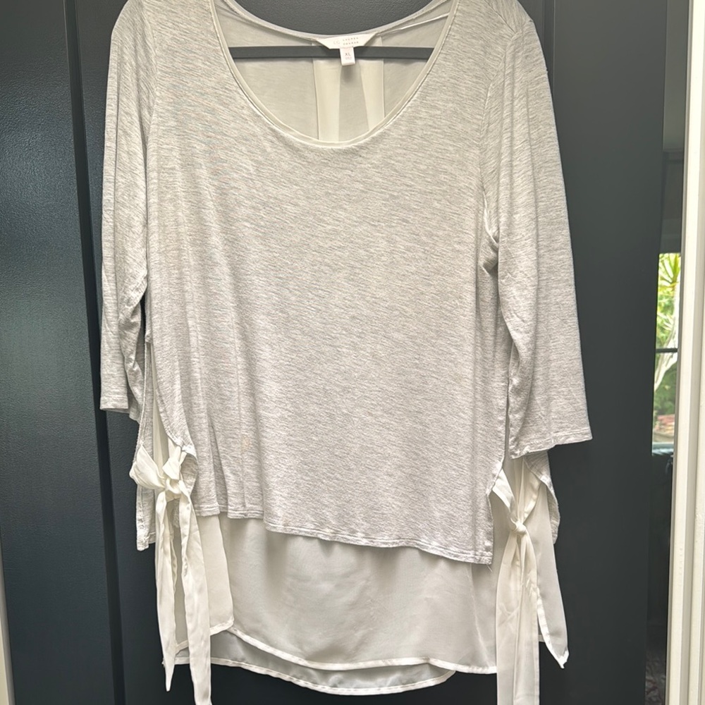 Women's Gray Top with Side Ties with a  long chiffon part underneath
